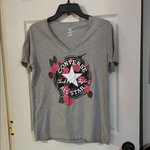 Converse Gray V-Neck All Star Floral Graphic Tee. Size M